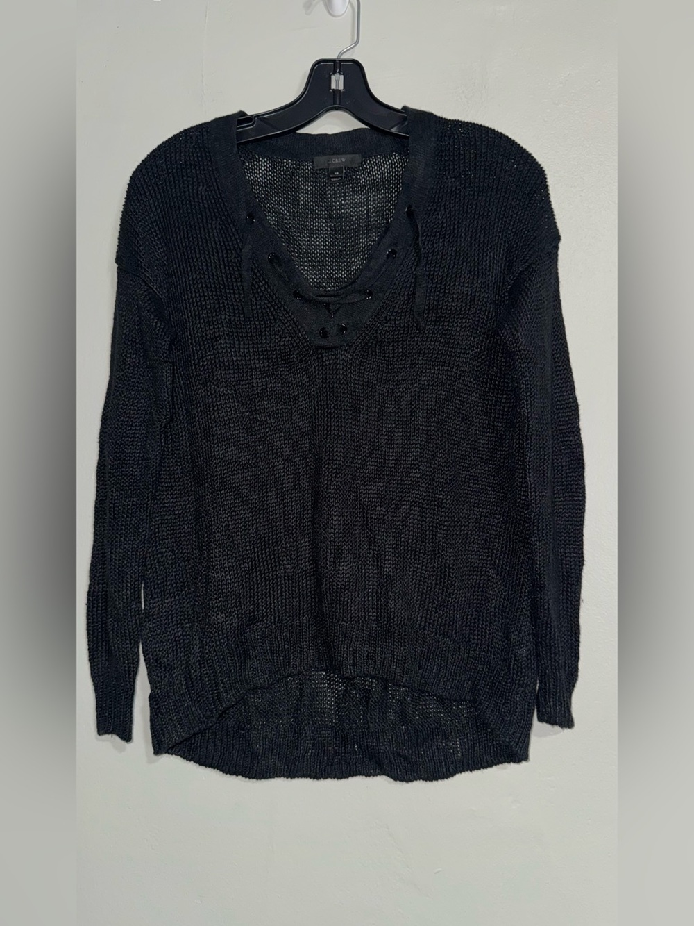 J. Crew Black Lace-Up V-Neck Knit Sweater